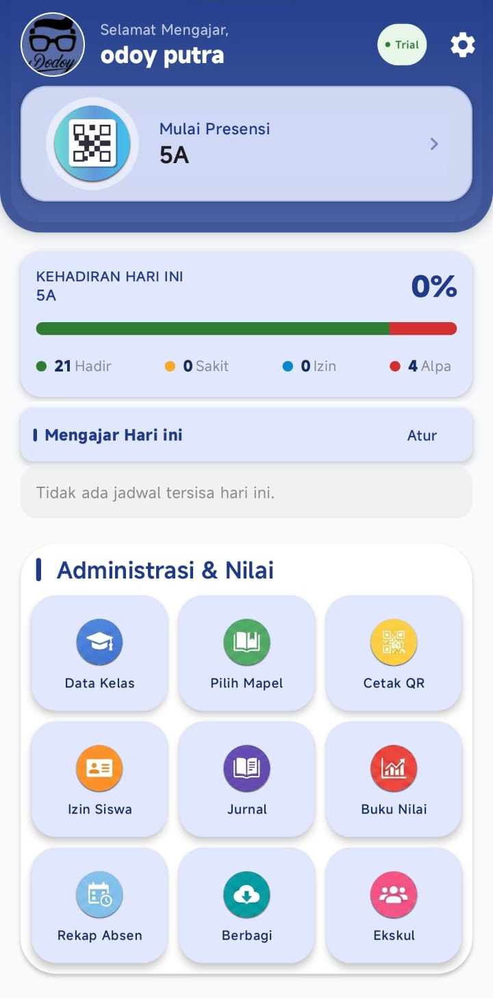 Dashboard aplikasi Scan Class